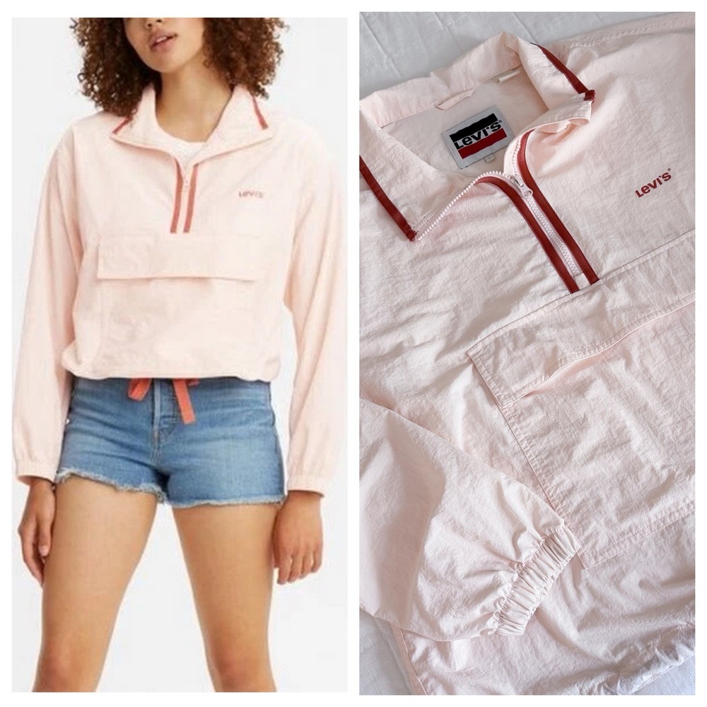 Levi's Cropped Windbreaker Jacket‎ Women's LARGE Pink Excellent Pullover